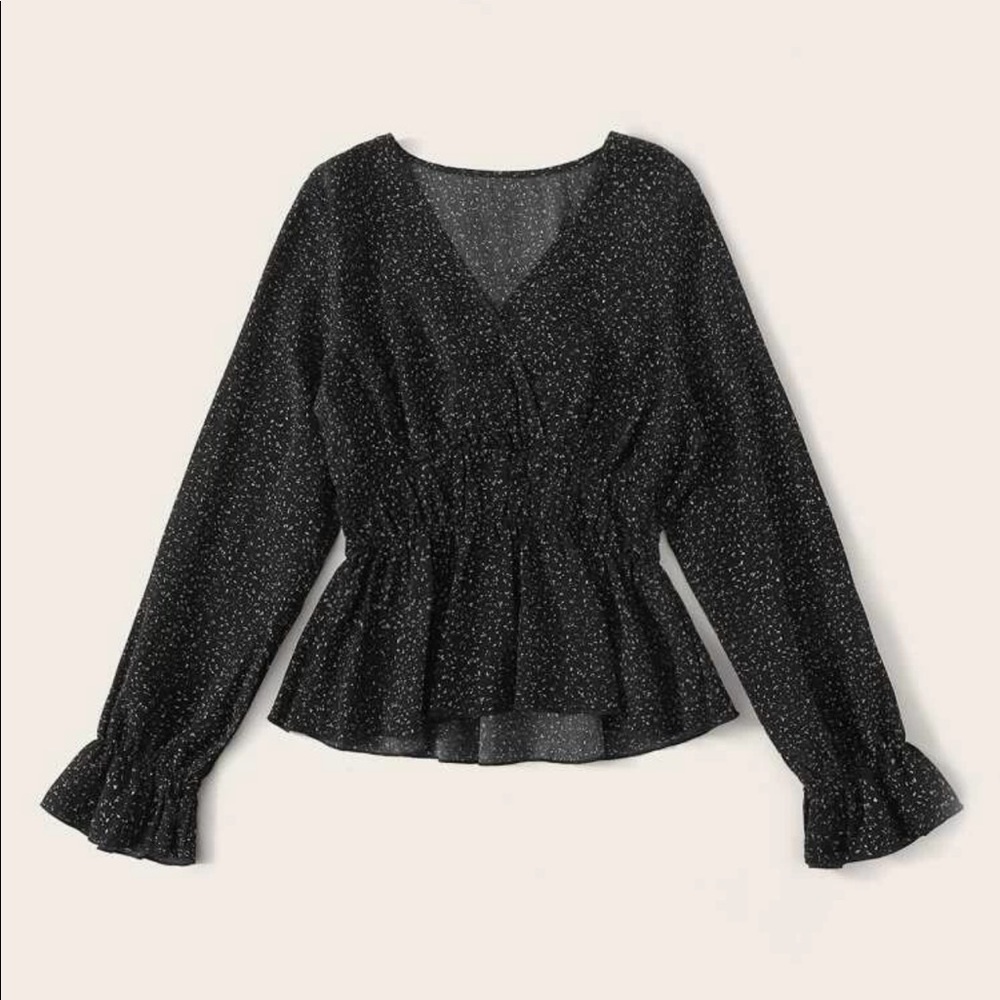 Speckled print flounce long sleeve top